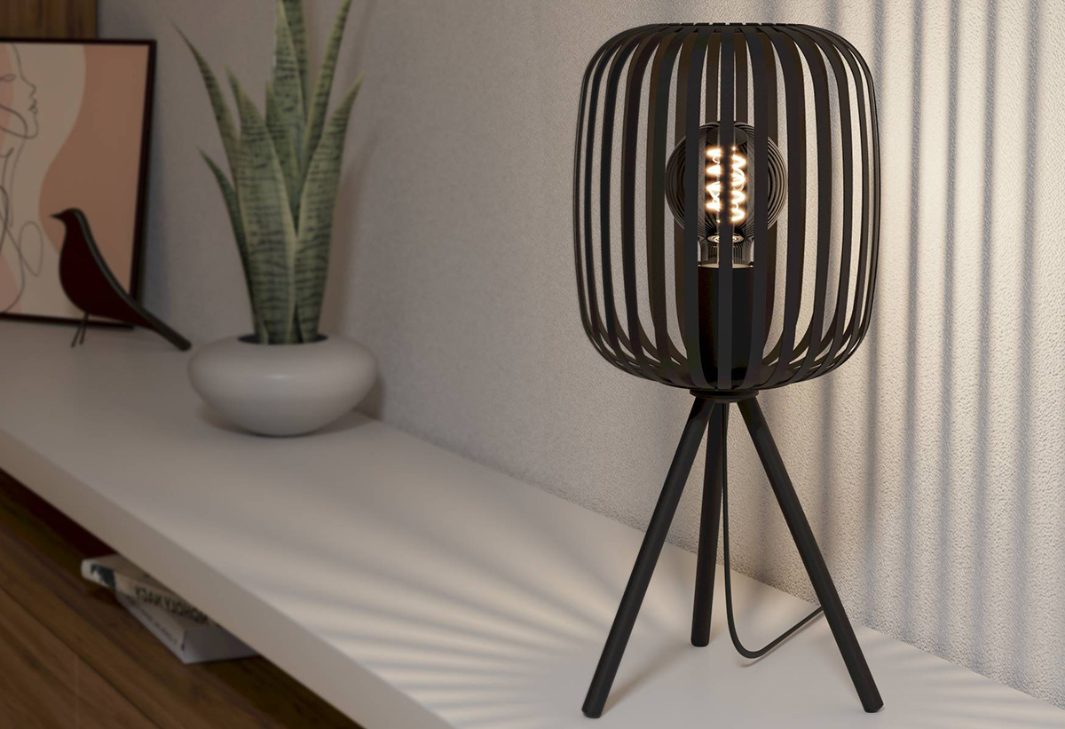 Απεικονίζεται το φωτιστικό σε ενα επιπλο.